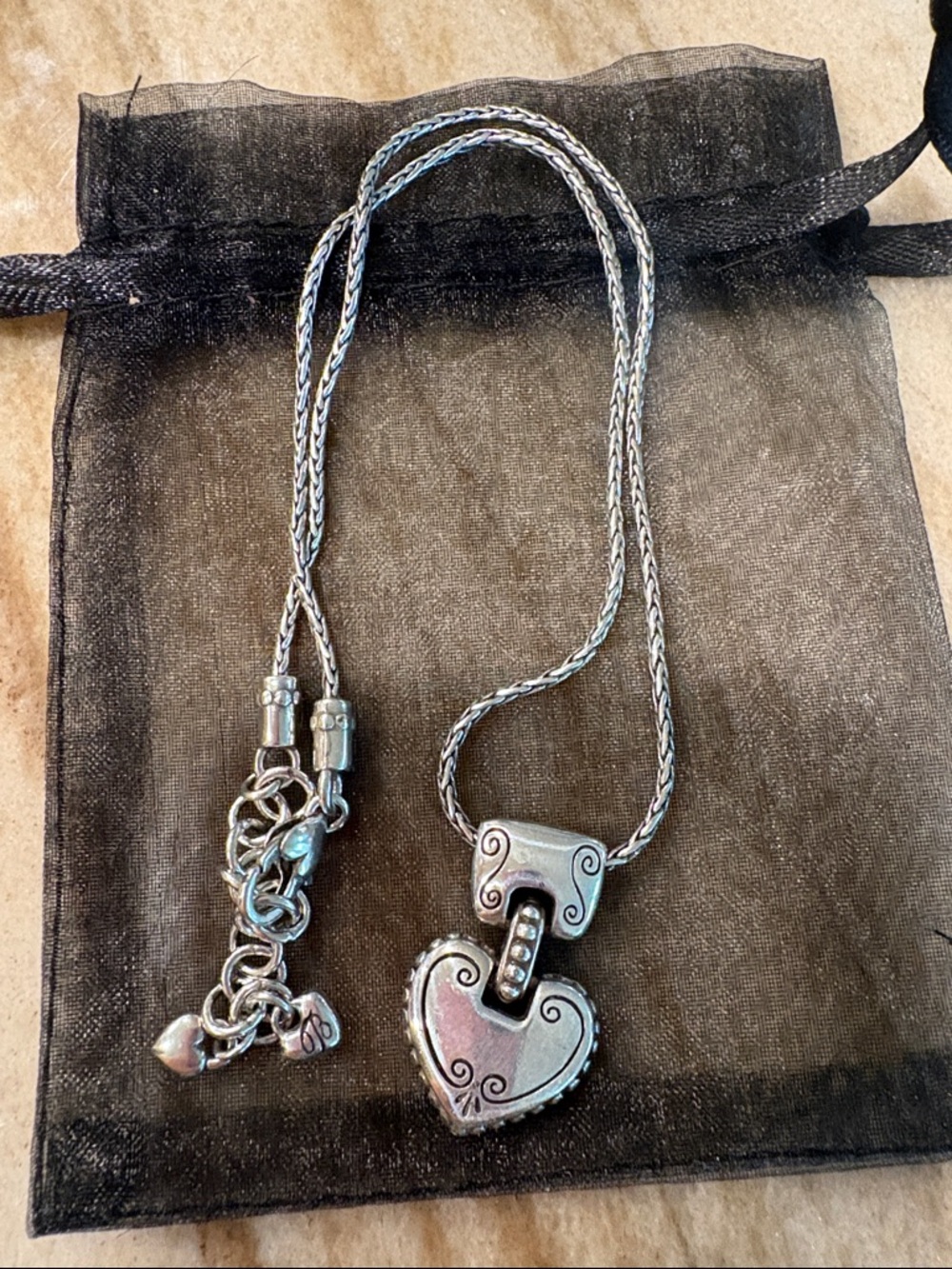 Brighton Silver Heart Pendant Necklace with Swirl Accents